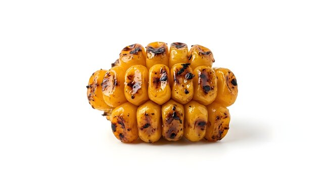 Close up of grilled corn kernel detail isolated on white background