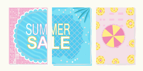 Fototapeta premium Floral ornament and geometric pattern designs in pastel shades showcasing a summery aesthetic for promotional graphics colors light blue pink yellow hue summer