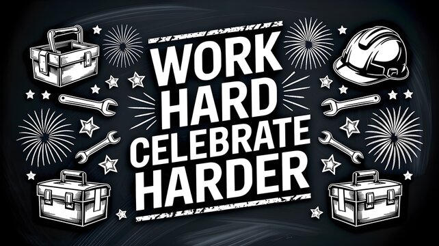 Work Hard Celebrate Harder Chalkboard Illustration