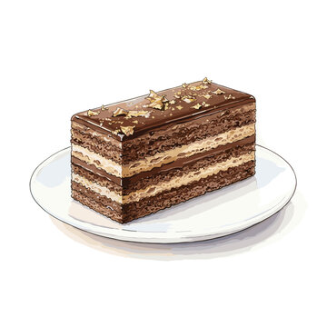 Opera cake with gold accents layered chocolate dessert for luxury bakery promo advertising
