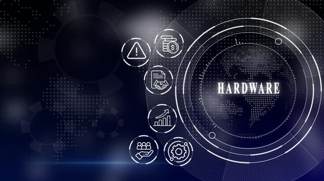 Modern digital icons with globe and business symbols on futuristic background