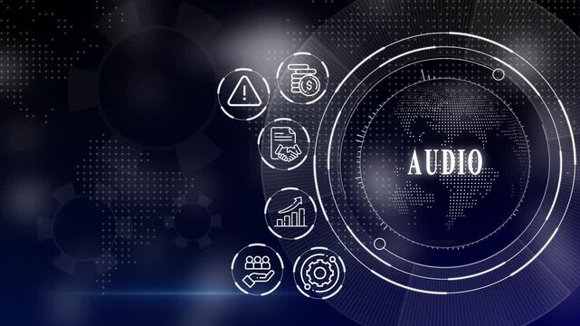 Modern digital icons with globe and security symbols on futuristic background