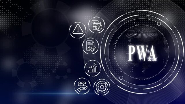 Modern digital icons with futuristic world map background