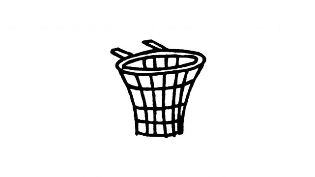 4K hand drawn basketball hoop pop-up icon featuring boiling line animation. Frame by frame line art on black and green screen backgrounds for court goal, net, rim score, streetball game.
