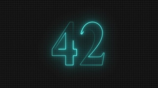 Neon glowing digital number forty-two on grid background