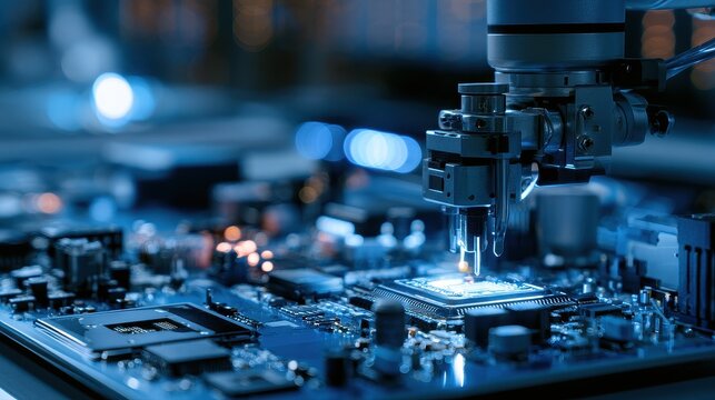 Embedded System firmware control automation intelligent devices industrial evolution selective focus robotics laboratory futuristic Composite embedded development bench. 