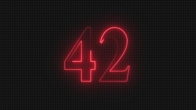 Glowing red neon number forty-two on dark background