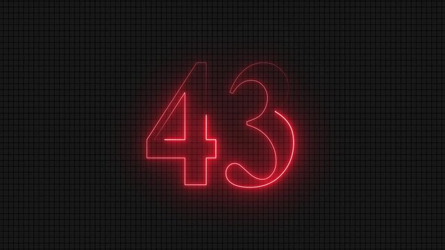 Neon glowing red numbers forty-three on grid background