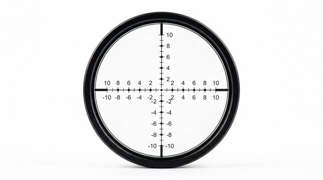 Precision circular magnifying glass with reticle white background frame crosshair reticle displays circular measurement tool glass black with close