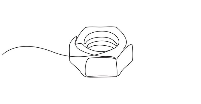 Hex Nuts continuous one line drawing animation,Animated self drawing of Abstract threaded nut on white background, one line art hand drawing sketch logo,animation, video,