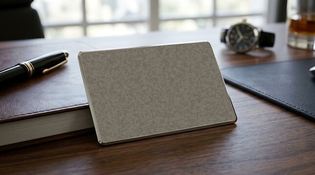 Executive Blank Chrome Metallic Card Mockup on Office Desk