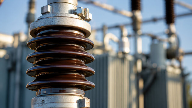 High voltage electrical porcelain insulator in outdoor substation
