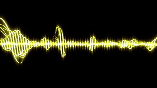 Glowing yellow plasma audio waveform equalizer on black background