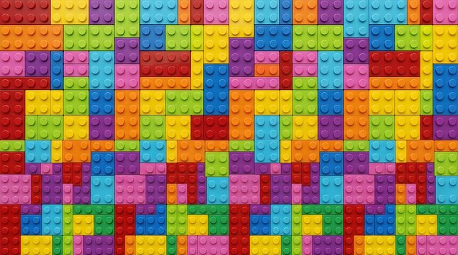 Vibrant abstract background with an intricate mosaic of multi-colored interlocking construction blocks, showcasing a fun and playful texture perfect for children's themes and creative design projects