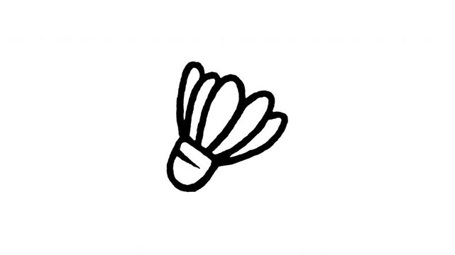 4K hand drawn shuttlecock pop-up icon featuring boiling line animation. Frame by frame line art on black and green screen backgrounds for badminton game, feather birdie, racket sports match.