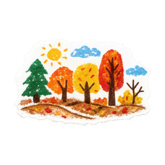 Obraz premium PNG Colorful autumn trees drawing
