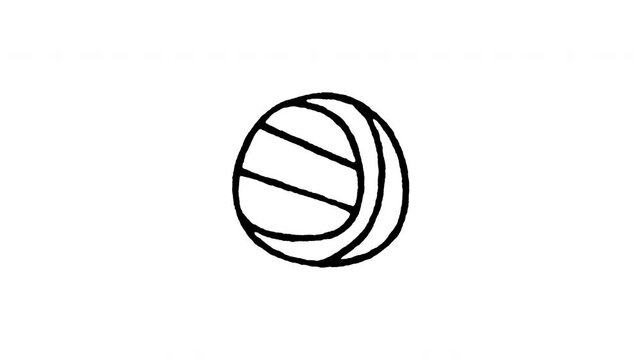 4K hand drawn volleyball pop-up icon featuring boiling line animation. Frame by frame line art on black and green screen backgrounds for beach volleyball ball, court match, spike serve.