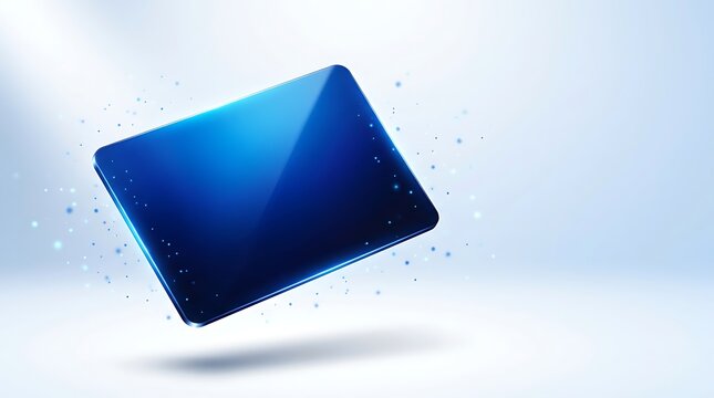 Blank Glowing Blue Metallic Banking Card Floating Mockup with Particles