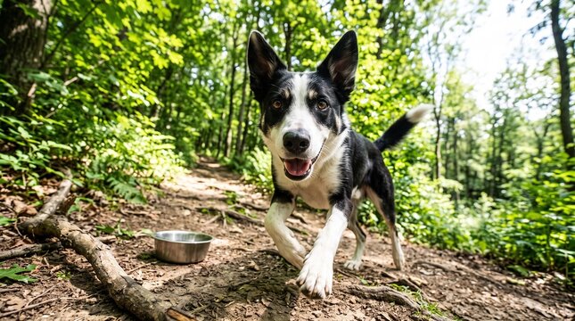 Active trail dog rushes in for an exuberant nose boop