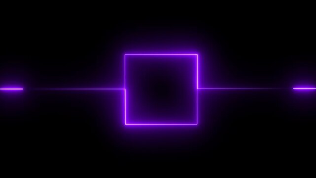 Abstract black background, blue color neon box with glowing neon lines. Glowing Neon light frame rectangle loading icon animation on a black background