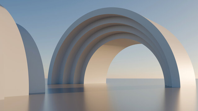 3D abstract white minimalist architectural arches, ideal for modern backgrounds, portal concepts, futuristic banners, and creative designs