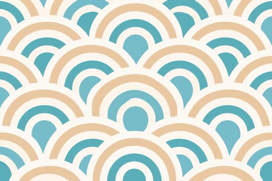 Seamless pattern of concentric arcs in teal and beige with minimalist style