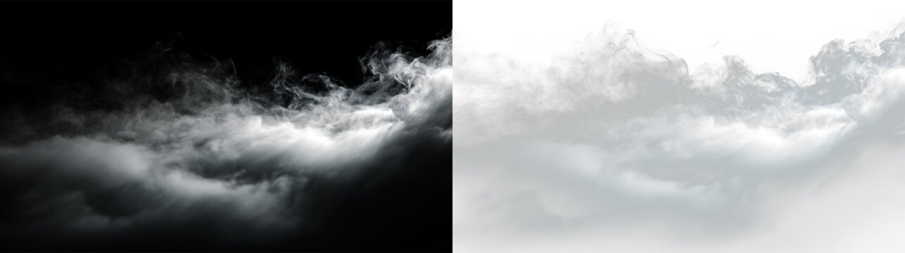 Swirling clouds in gray shades on transparent background showing movement and light patterns in the sky