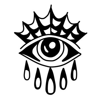 Mystic eye with spider web vector icon art.