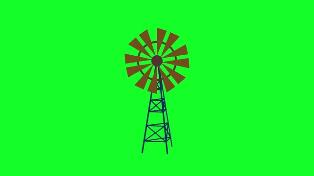 Rotating farm windmill animation on green screen background.