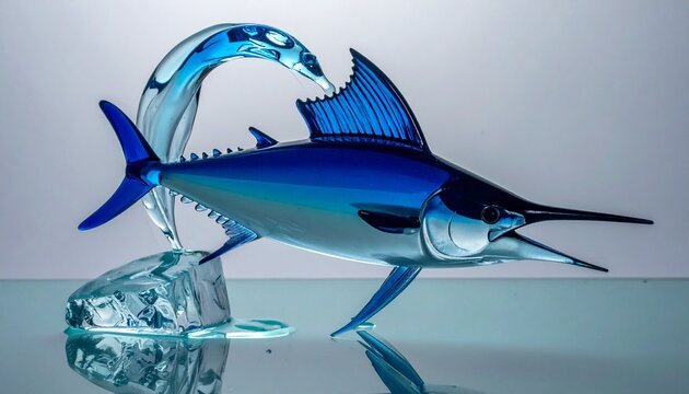 Blue marlin sculpture splashing in water with sculpture wildlife predator billfish atlantic tropical underwater creature
