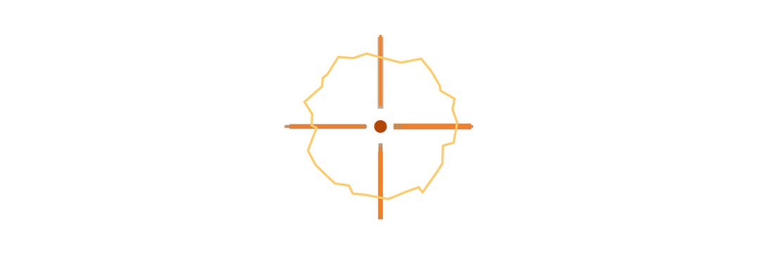 Embroidery thread crosshair with cross-stitch pixel pattern. Isolated transparent PNG crosshair overlay for Photoshop and video.