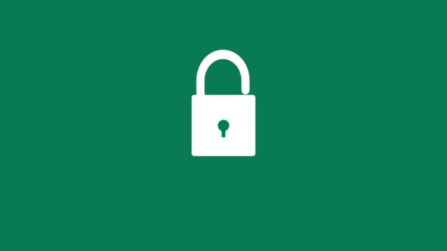 Security lock or padlock icon with looping animation . Cyber security data protection, system privacy concept on green background. Lock or unlock safety security privacy concept.