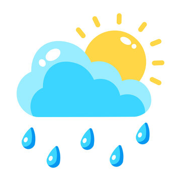 Flat sun and cloud icon with light rain falling during sunshine.