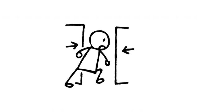 4K hand drawn automatic door trap hazard pop-up icon featuring boiling line animation. Frame by frame line art on black and green screen backgrounds for pinching warning, closing sensor safety.