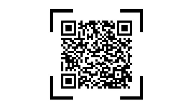 QR code icons and symbols set. Scannable data matrix codes with framing brackets. Vector graphics for digital messaging. Interactive marketing elements.