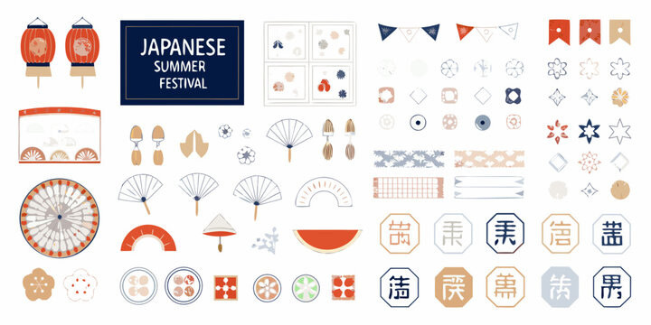 Japanese summer festival ornament collection a colorful vector illustration with traditional motifs and decorative elements matsuri flat design element cultural symbol decoration asian