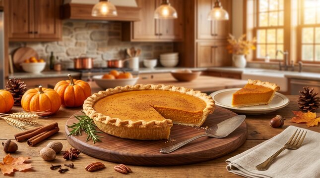 Fresh Pumpkin Pie on Elegant Farmhouse Table