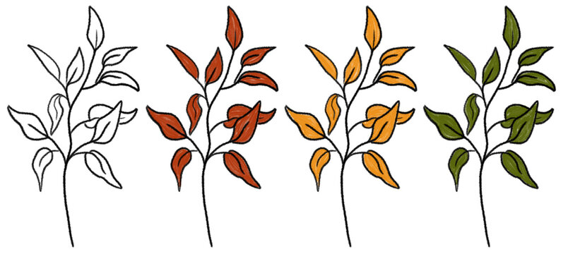 Various plants are shown, each representing a different season. The plants are arranged in a line and feature different colors highlighting seasonal changes.