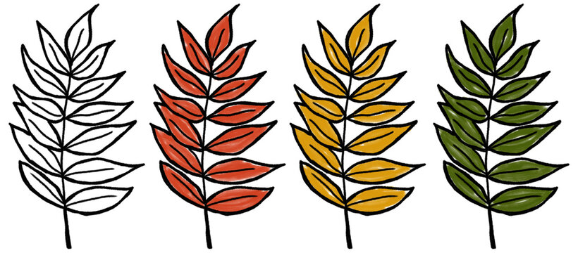 Four different plants are depicted against a transparent background, each symbolizing its own season. The plants come in various shades&mdash;ranging from red to green.