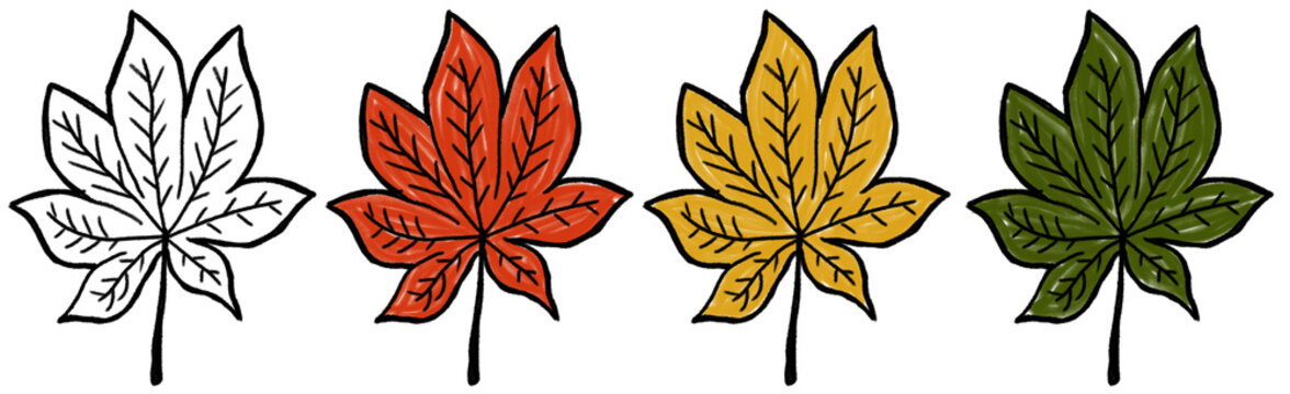 A collection of various plants set against a transparent background. Each plant has its own distinctive color, symbolizing different seasons. These plants highlight the diversity and ever-changing nat