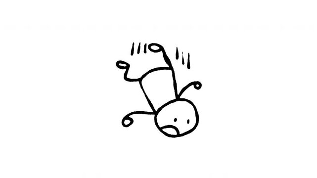 4K hand drawn falling from height pop-up icon featuring boiling line animation. Frame by frame line art on black and green screen backgrounds for construction drop risk, cliff hazard, safety sign.