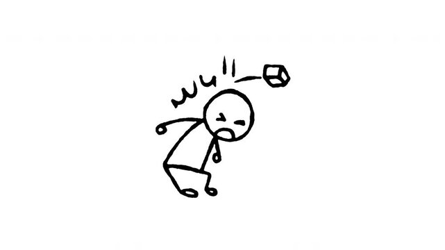 4K hand drawn falling objects warning pop-up icon featuring boiling line animation. Frame by frame line art on black and green screen backgrounds for hard hat zone, drop hazard, overhead injury safety