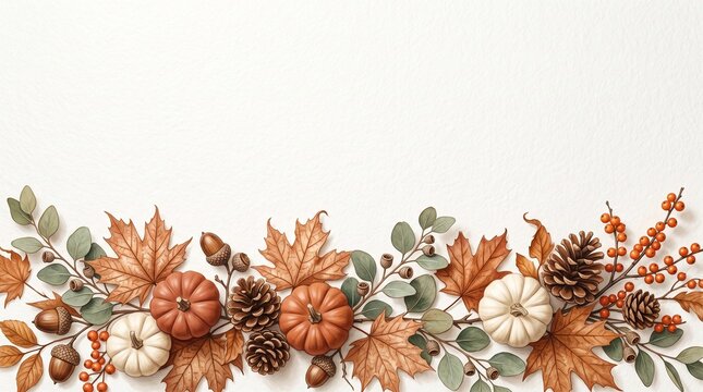 Elegant Halloween Bottom Border with Autumn Botanical Elements