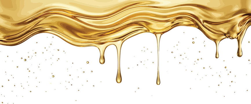 Golden oil or caramel liquid dripping, isolated on transparent background. Premium design asset.