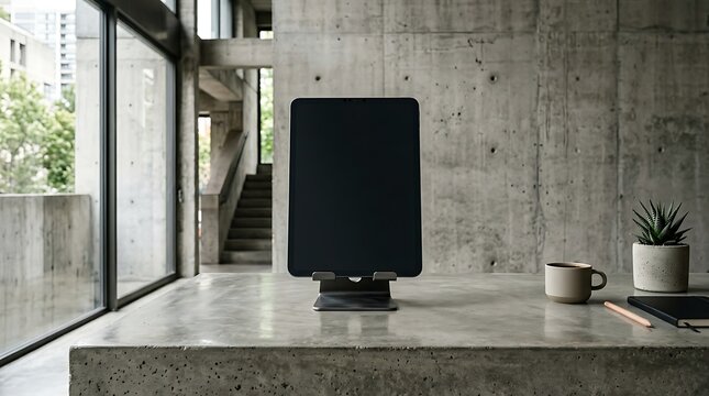 Blank tablet screen mockup desk