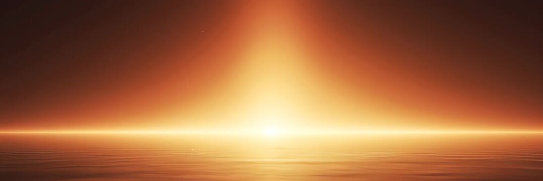 Glowing golden horizon on dark background, sunrise light concept, website banner with copy space for text
