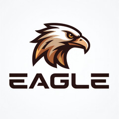 Fototapeta premium Graphic eagle head logo design with sharp feathers and bold text for sports team mascot emblem or professional business branding identity