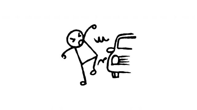 4K hand drawn pedestrian crossing car safety pop-up icon featuring boiling line animation. Frame by frame line art on black and green screen backgrounds for zebra cross hazard, vehicle crash risk.