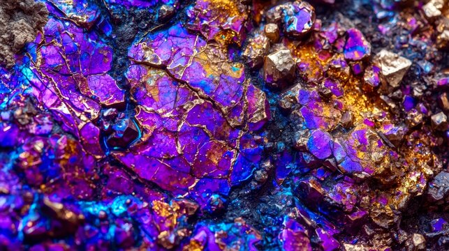 Vibrant mineral surface glows with iridescent hues