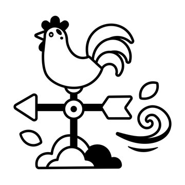Glyph rooster weather vane with an arrow and wind movement lines.